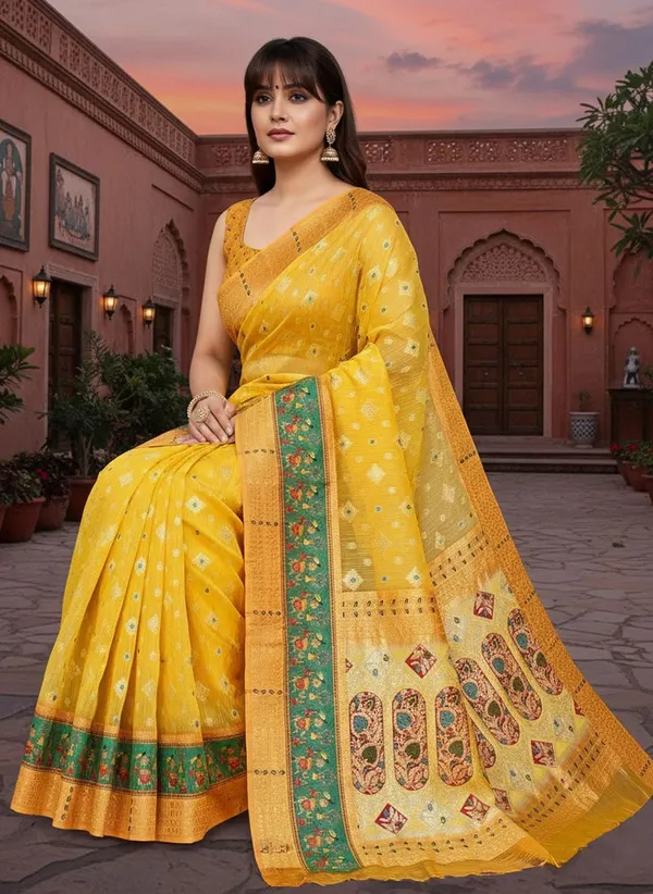 Yellow_Cotton_Silk_Banarasi_Zari_Woven_Saree_For_Women_|_With_Blouse_Piece