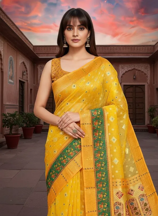 Yellow_Cotton_Silk_Banarasi_Zari_Woven_Saree_For_Women_|_With_Blouse_Piece