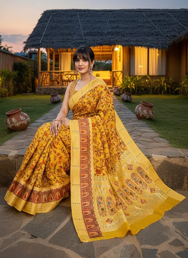 Yellow_Cotton_Silk_Printed_Saree_For_Women_|_With_Blouse_Piece