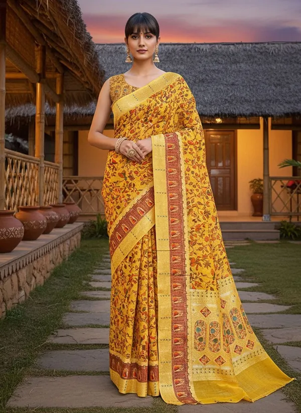 Yellow_Cotton_Silk_Printed_Saree_For_Women_|_With_Blouse_Piece