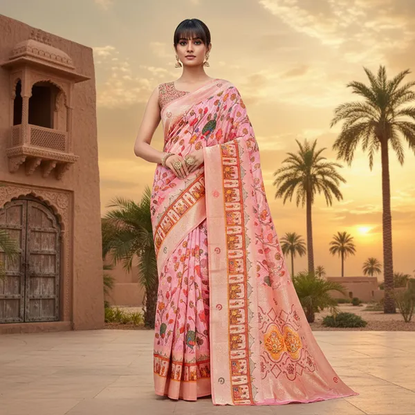 Pink_Cotton_Silk_Digital_Print_Banarasi_Woven_Saree_For_Women_|_With_Blouse_Piece