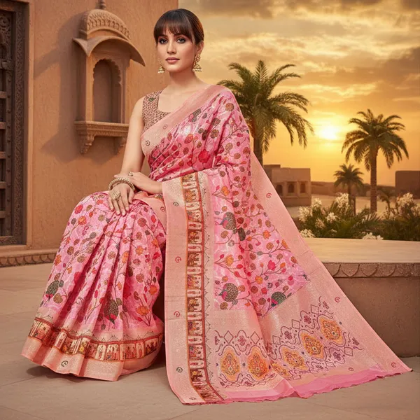Pink_Cotton_Silk_Digital_Print_Banarasi_Woven_Saree_For_Women_|_With_Blouse_Piece
