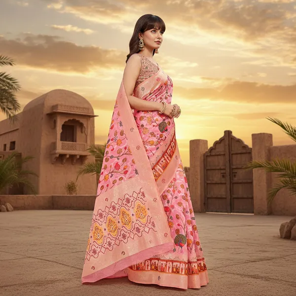 Pink_Cotton_Silk_Digital_Print_Banarasi_Woven_Saree_For_Women_|_With_Blouse_Piece