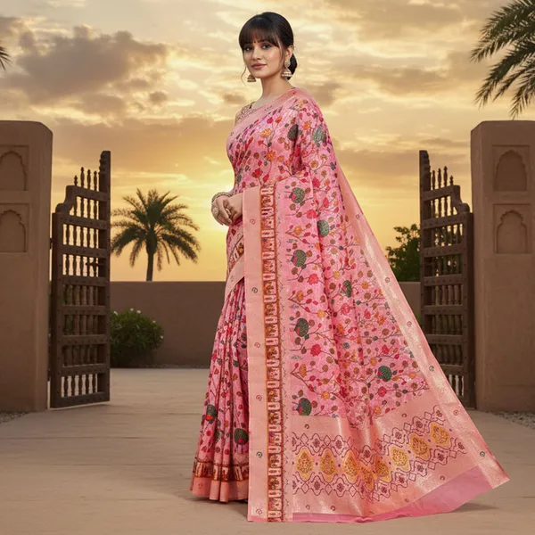 Pink_Cotton_Silk_Digital_Print_Banarasi_Woven_Saree_For_Women_|_With_Blouse_Piece