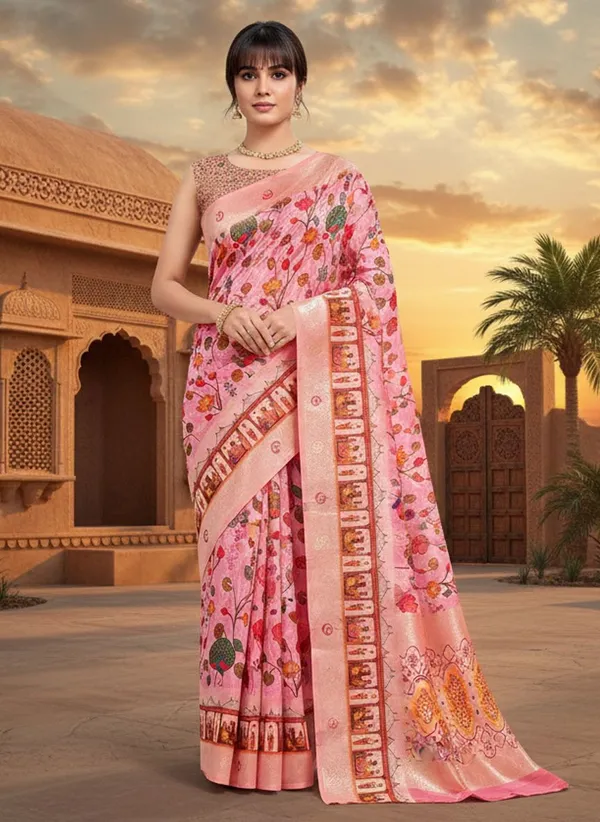 Pink_Cotton_Silk_Digital_Print_Banarasi_Woven_Saree_For_Women_|_With_Blouse_Piece