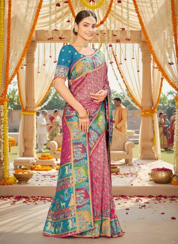 Sariya_Pink_Madhubani_Pure_Silk_Jacquard_Woven_Saree_For_Women_|_With_Blouse_Piece