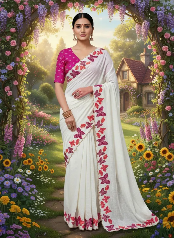White_Georgette_Solid_Bollywood_Saree_For_Women_|_With_Blouse_Piece