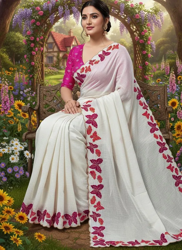 White_Georgette_Solid_Bollywood_Saree_For_Women_|_With_Blouse_Piece
