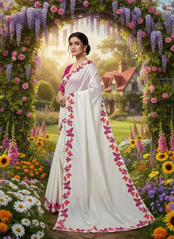 White_Georgette_Solid_Bollywood_Saree_For_Women_|_With_Blouse_Piece