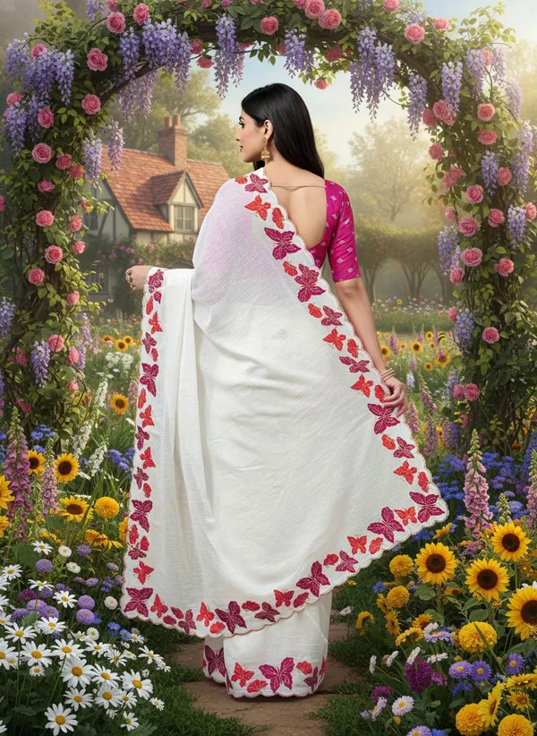 White_Georgette_Solid_Bollywood_Saree_For_Women_|_With_Blouse_Piece