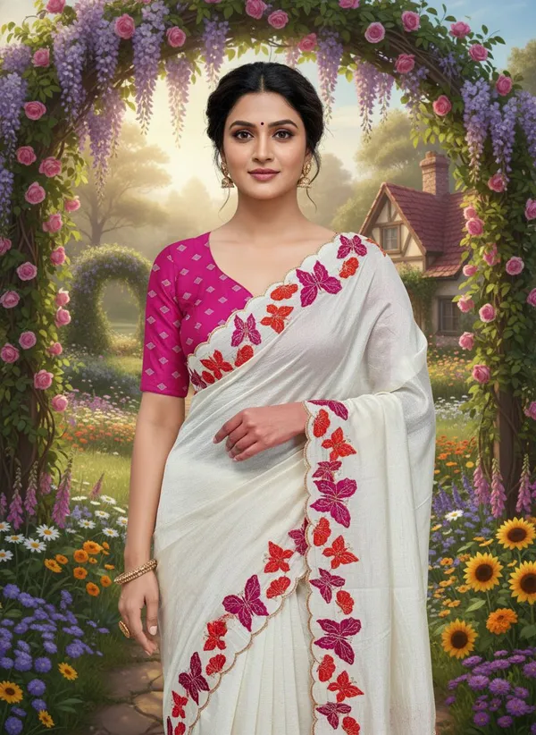 White_Georgette_Solid_Bollywood_Saree_For_Women_|_With_Blouse_Piece