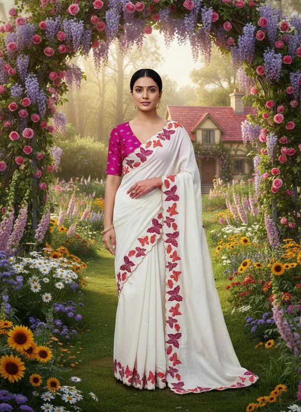 White_Georgette_Solid_Bollywood_Saree_For_Women_|_With_Blouse_Piece