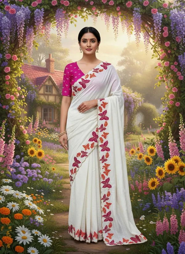 White_Georgette_Solid_Bollywood_Saree_For_Women_|_With_Blouse_Piece