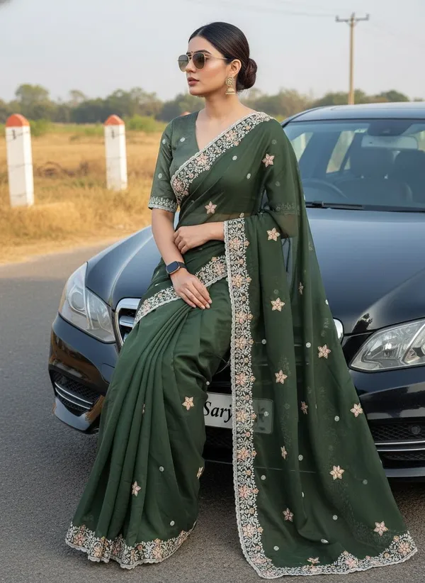 Dark_Green_Georgette_Embroidered_Floral_Bollywood_Saree_For_Women_|_With_Blouse_Piece