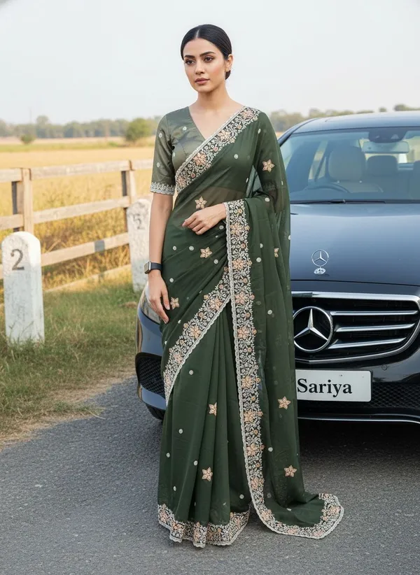 Dark_Green_Georgette_Embroidered_Floral_Bollywood_Saree_For_Women_|_With_Blouse_Piece