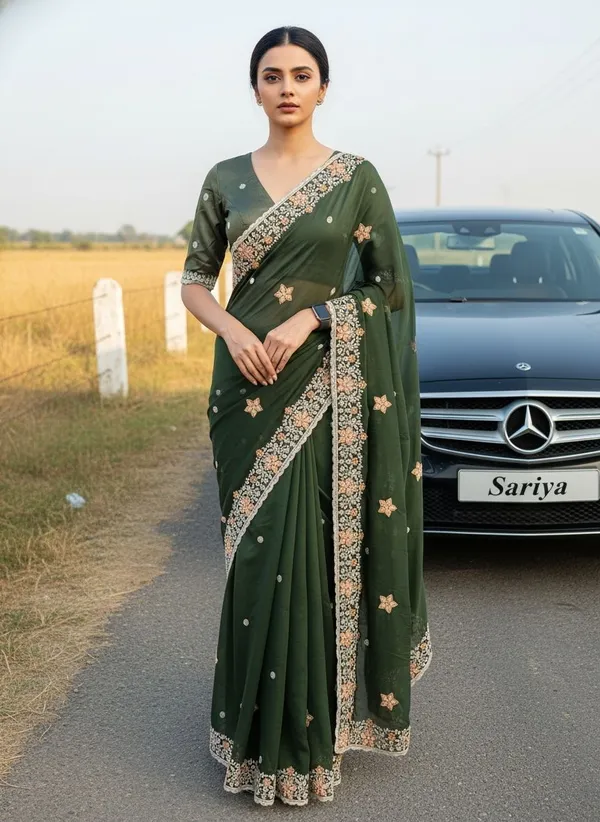 Dark_Green_Georgette_Embroidered_Floral_Bollywood_Saree_For_Women_|_With_Blouse_Piece
