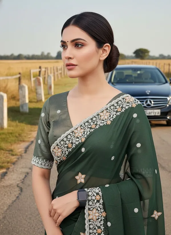 Dark_Green_Georgette_Embroidered_Floral_Bollywood_Saree_For_Women_|_With_Blouse_Piece