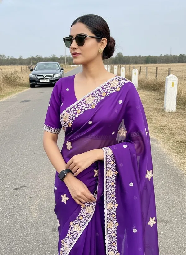 Purple_Georgette_Floral_Embroidered_Embellished_Saree_For_Women_|_With_Blouse_Piece