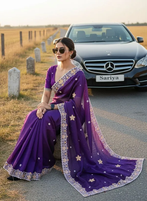 Purple_Georgette_Floral_Embroidered_Embellished_Saree_For_Women_|_With_Blouse_Piece
