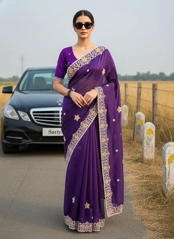 Purple_Georgette_Floral_Embroidered_Embellished_Saree_For_Women_|_With_Blouse_Piece