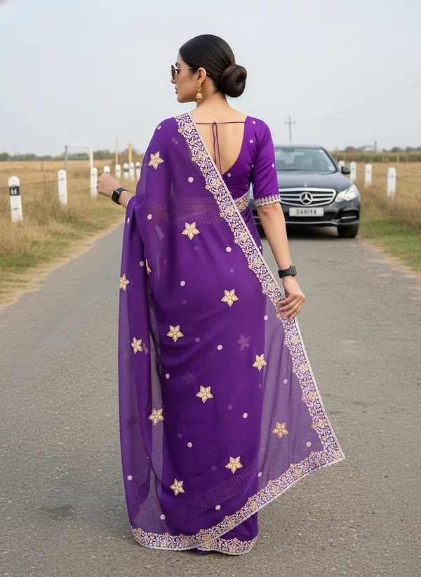 Purple_Georgette_Floral_Embroidered_Embellished_Saree_For_Women_|_With_Blouse_Piece