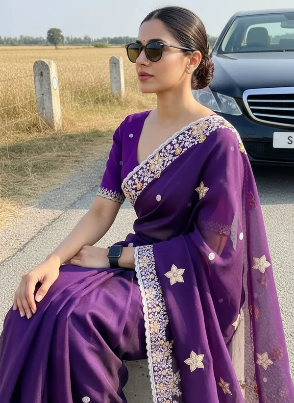 Purple_Georgette_Floral_Embroidered_Embellished_Saree_For_Women_|_With_Blouse_Piece