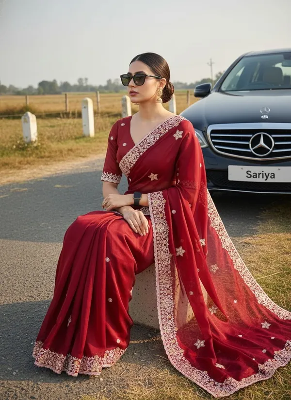 Maroon_Georgette_Embroidered_Floral_Border_Saree_For_Women_|_With_Blouse_Piece