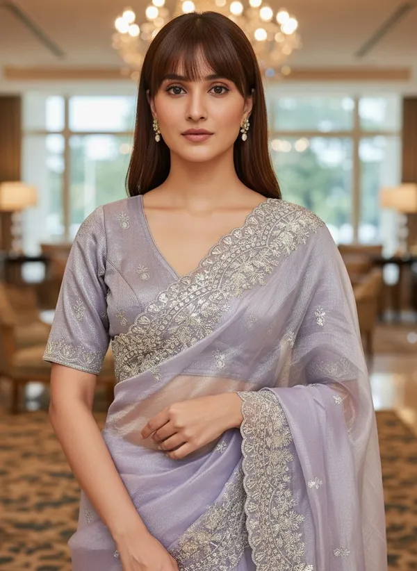 Lavender_Net_Embroidered_Silver_Zari_Sequence_Saree_For_Women_|_With_Blouse_Piece