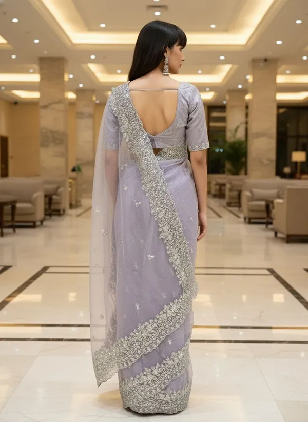 Lavender_Net_Embroidered_Silver_Zari_Sequence_Saree_For_Women_|_With_Blouse_Piece