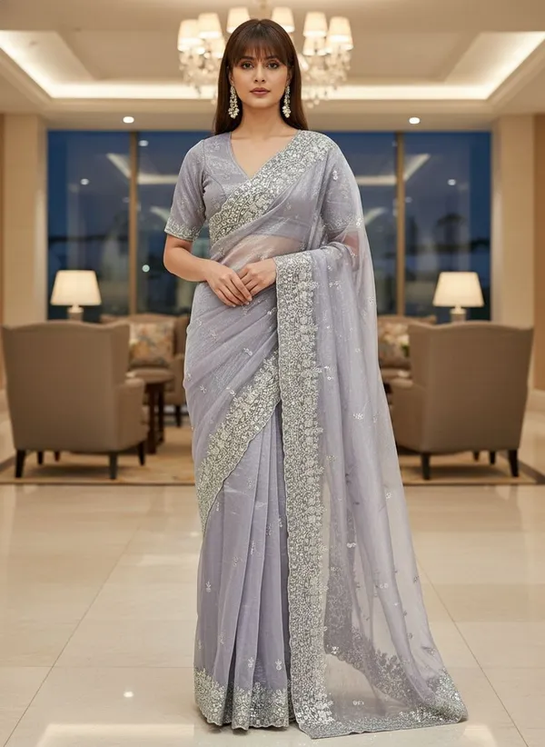 Lavender_Net_Embroidered_Silver_Zari_Sequence_Saree_For_Women_|_With_Blouse_Piece