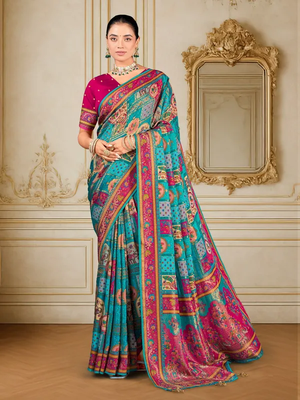 Sariya_Light_Blue_Madhubani_Pure_Silk_Jacquard_Saree_For_Women_|_With_Blouse_Piece