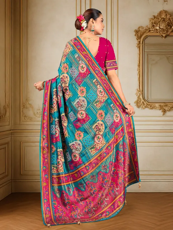 Sariya_Light_Blue_Madhubani_Pure_Silk_Jacquard_Saree_For_Women_|_With_Blouse_Piece