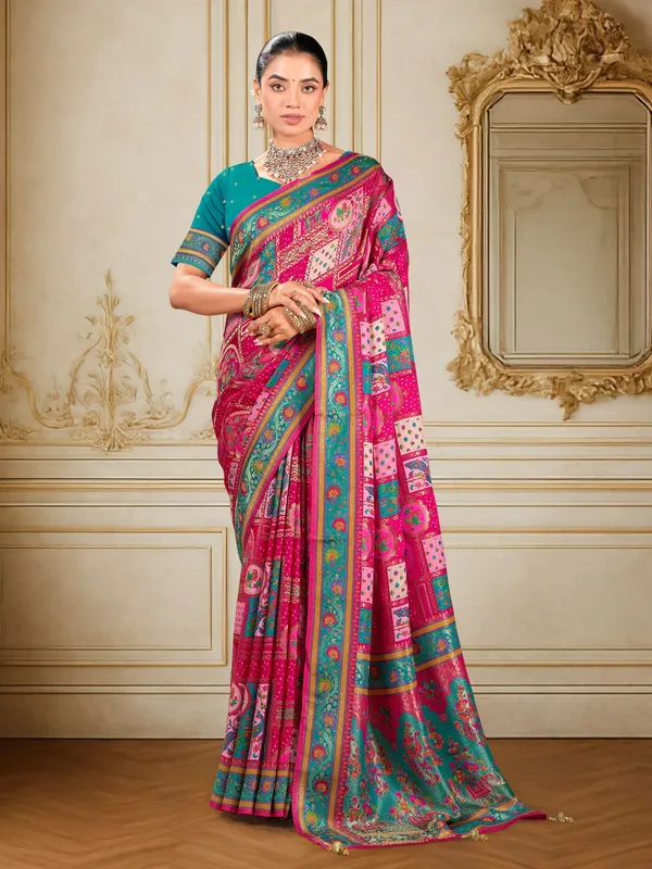 Pink_Madhubani_Pure_Silk_Jacquard_Digital_Print_Saree_For_Women_|_With_Blouse_Piece
