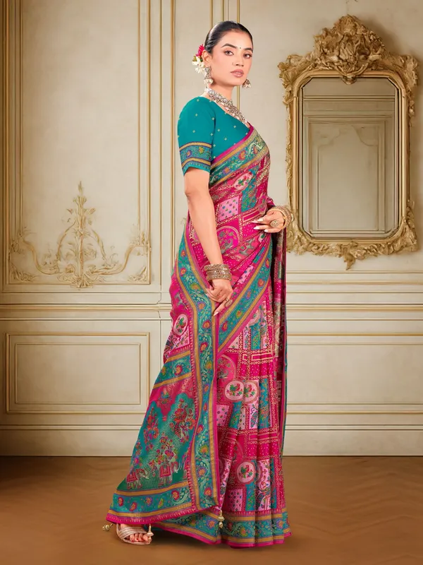 Pink_Madhubani_Pure_Silk_Jacquard_Digital_Print_Saree_For_Women_|_With_Blouse_Piece