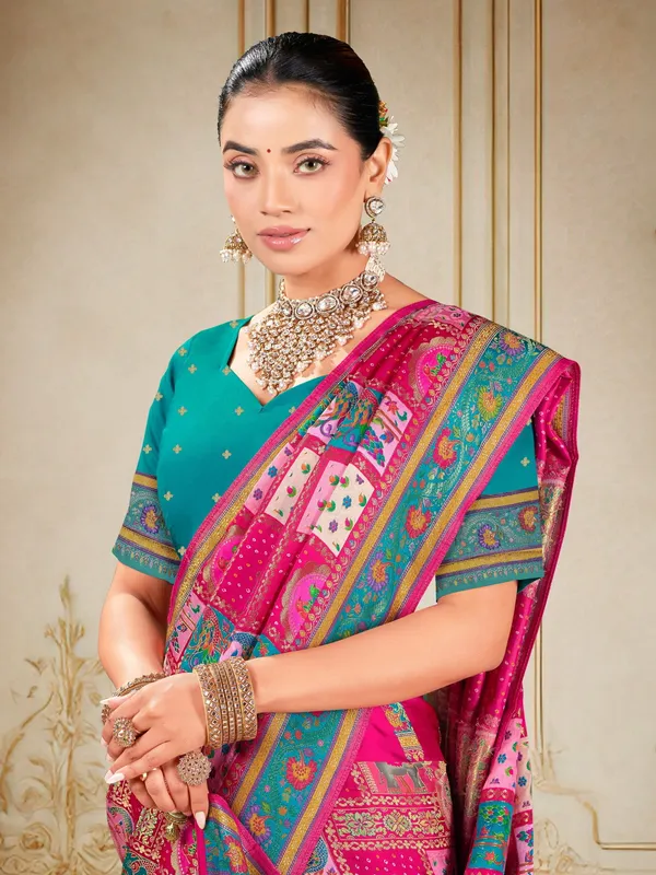 Pink_Madhubani_Pure_Silk_Jacquard_Digital_Print_Saree_For_Women_|_With_Blouse_Piece