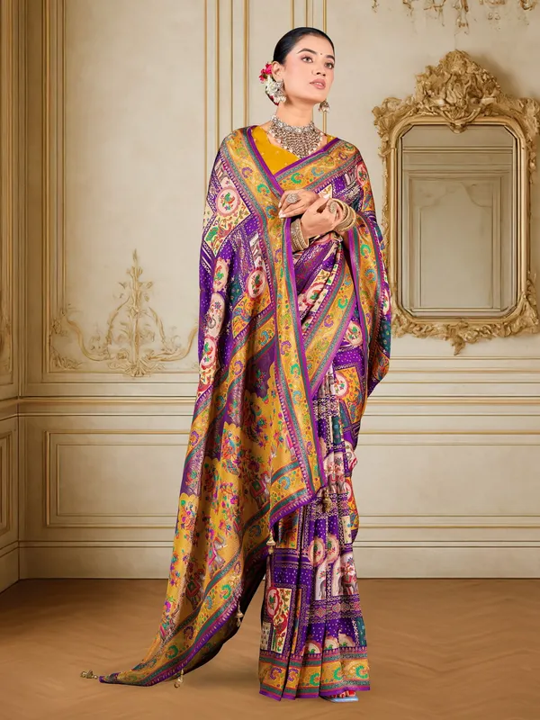 Purple_Madhubani_Pure_Silk_Jacquard_Digital_Print_Saree_For_Women_|_With_Blouse_Piece