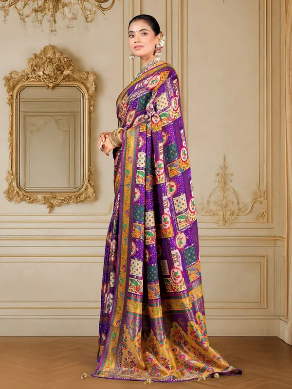 Purple_Madhubani_Pure_Silk_Jacquard_Digital_Print_Saree_For_Women_|_With_Blouse_Piece