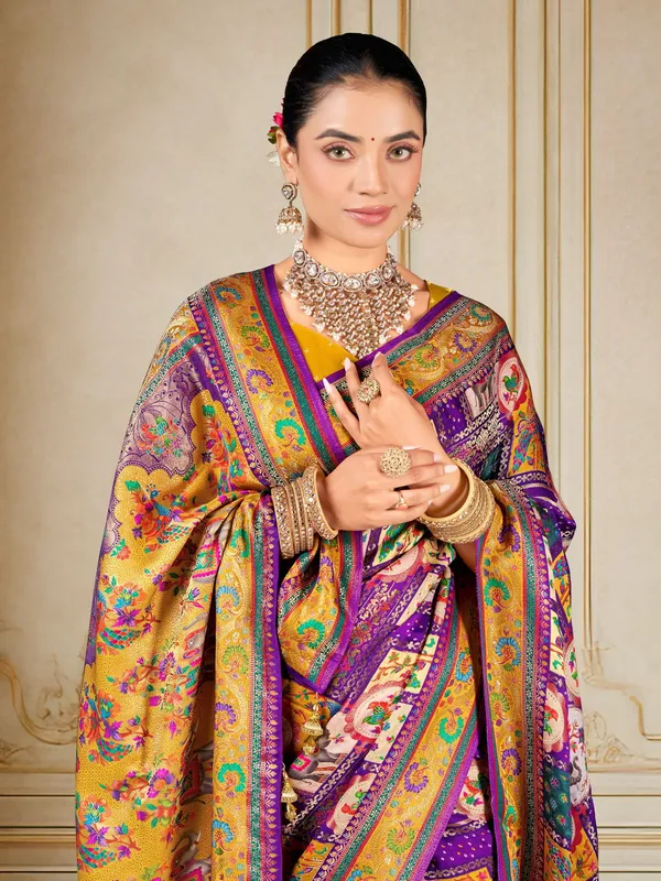 Purple_Madhubani_Pure_Silk_Jacquard_Digital_Print_Saree_For_Women_|_With_Blouse_Piece
