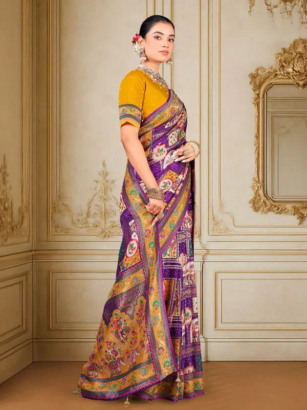Purple_Madhubani_Pure_Silk_Jacquard_Digital_Print_Saree_For_Women_|_With_Blouse_Piece