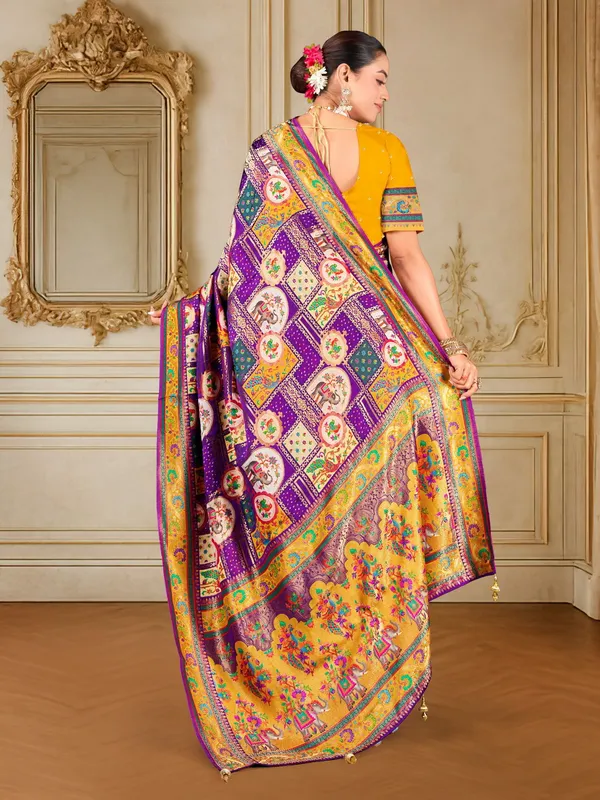 Purple_Madhubani_Pure_Silk_Jacquard_Digital_Print_Saree_For_Women_|_With_Blouse_Piece