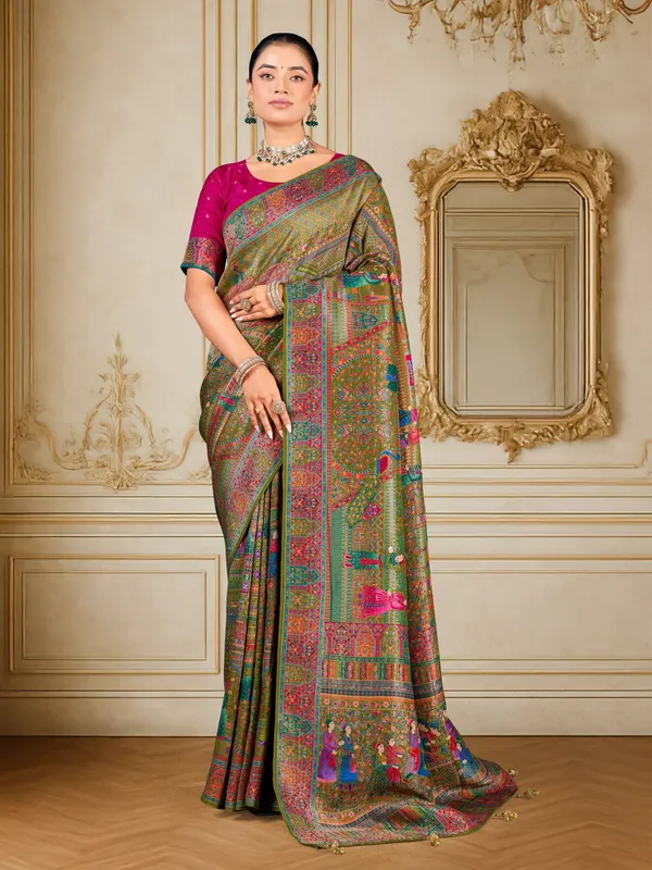 Green_Madhubani_Pure_Silk_Jacquard_Woven_Saree_For_Women_|_With_Blouse_Piece