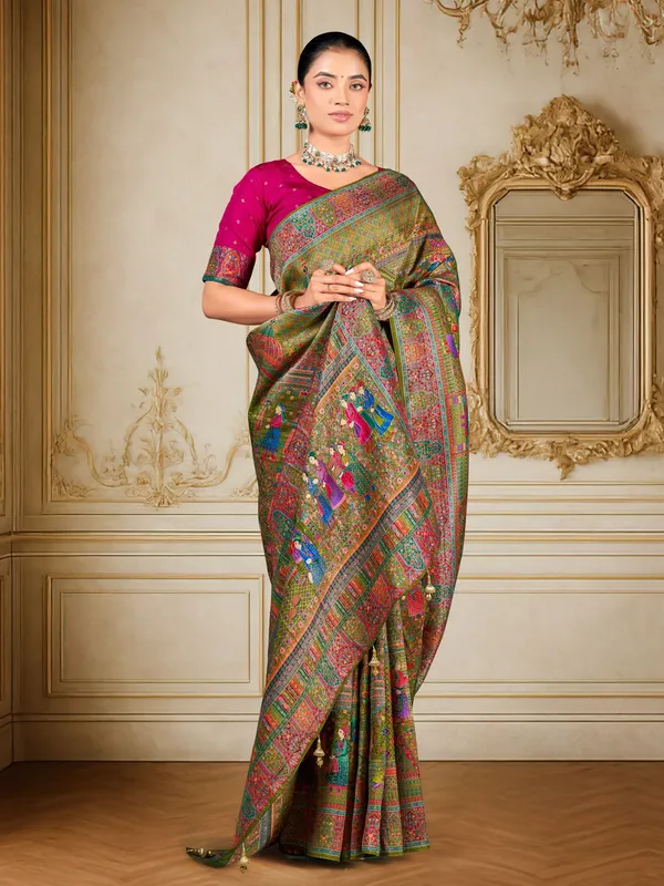 Green_Madhubani_Pure_Silk_Jacquard_Woven_Saree_For_Women_|_With_Blouse_Piece