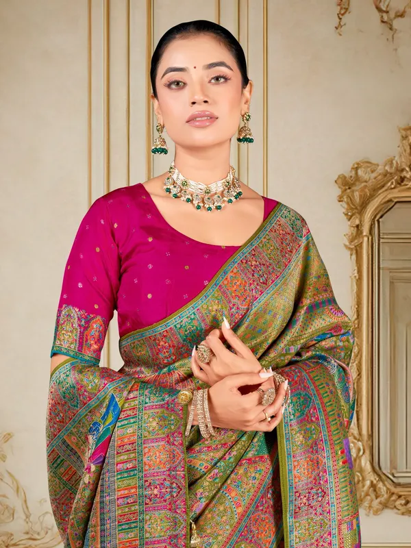 Green_Madhubani_Pure_Silk_Jacquard_Woven_Saree_For_Women_|_With_Blouse_Piece