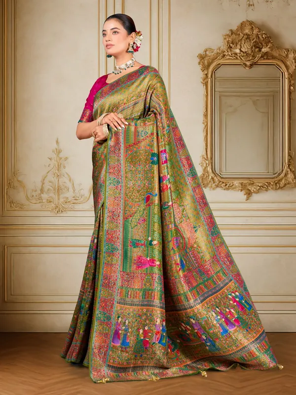 Green_Madhubani_Pure_Silk_Jacquard_Woven_Saree_For_Women_|_With_Blouse_Piece