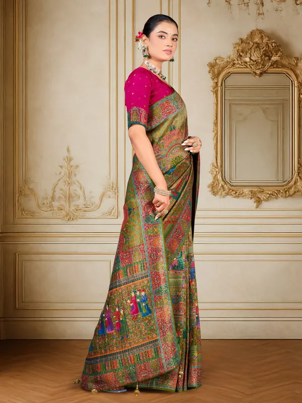 Green_Madhubani_Pure_Silk_Jacquard_Woven_Saree_For_Women_|_With_Blouse_Piece