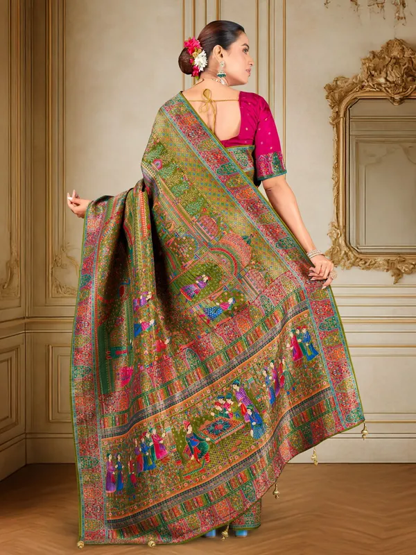 Green_Madhubani_Pure_Silk_Jacquard_Woven_Saree_For_Women_|_With_Blouse_Piece