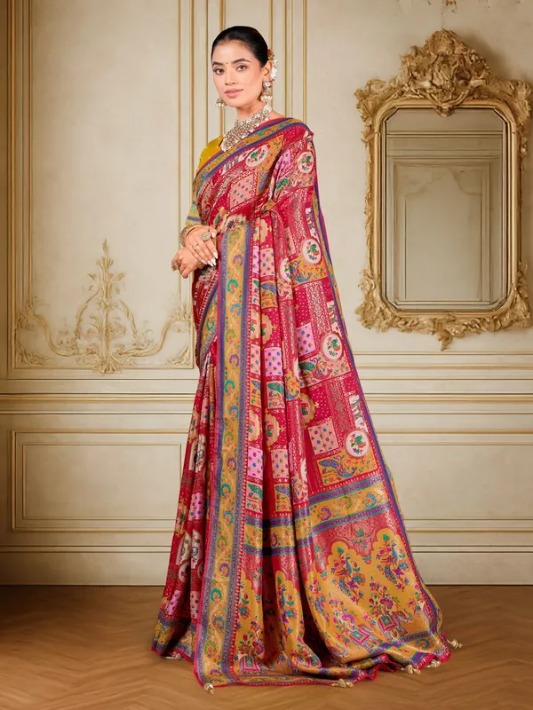 Red_Madhubani_Pure_Silk_Woven_Digital_Print_Saree_For_Women_|_With_Blouse_Piece