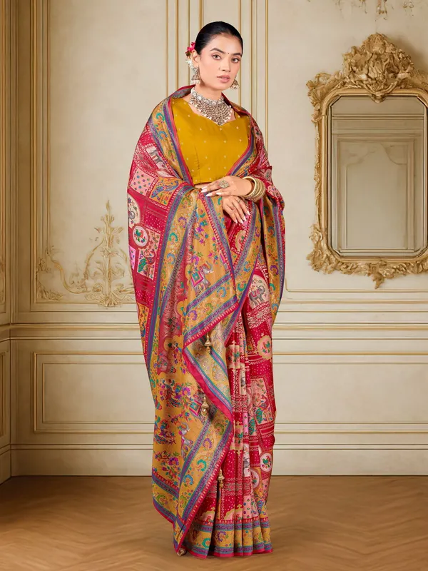 Red_Madhubani_Pure_Silk_Woven_Digital_Print_Saree_For_Women_|_With_Blouse_Piece