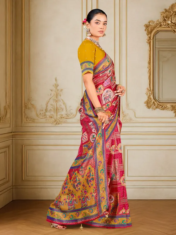 Red_Madhubani_Pure_Silk_Woven_Digital_Print_Saree_For_Women_|_With_Blouse_Piece