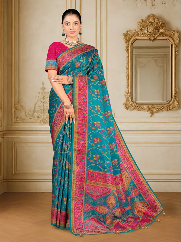 Light_Blue_Madhubani_Pure_Silk_Woven_Digital_Print_Saree_For_Women_|_With_Blouse_Piece